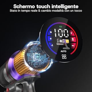 Aodebiao V16 Aspirapolvere senza Fili 55Kpa/600W/80Mins, Scopa Elettrica senza Fili Potente con LED Touchscreen, Anti-Groviglio, Modalità Automatica per Pavimenti/Tappeti/Peli Animali