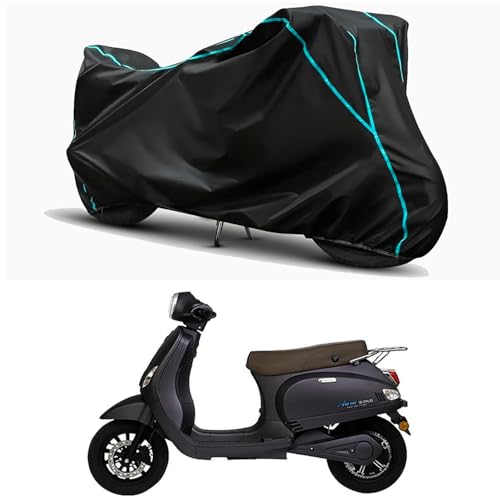 Image of Waterproof Bike Body Cover Compatible for | Benling Aura STD | Taffeta Fabric, Sky Piping Design, Bottom Elastic Fit | Dustproof, Sun UV & Rain Protection for All Weather.