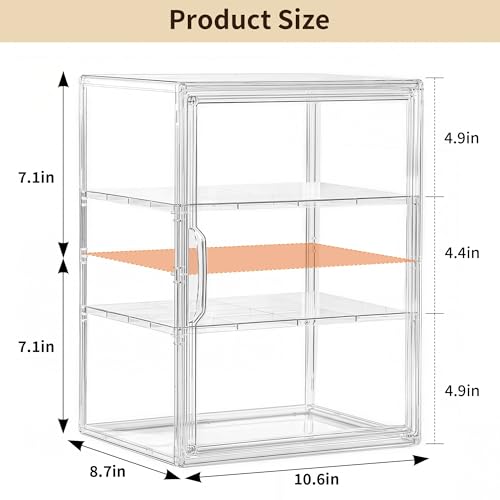 Image of Attelite Acrylic Display Case for Collectibles,Clear Storage Bin with 3 Adjustable Layers, Stackable Storage Box with Magnetic Door for Figures, Home Office,Large,3 Tier Clear Storage Bin,1Pack