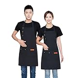 [DUNHE] エプロン 黒 おしゃれ 可愛い 首掛け シンプル レディース メンズ 前掛け 調整可能な 無地 カフェ風 大人エプロン 業務用 家庭 作業 料理用