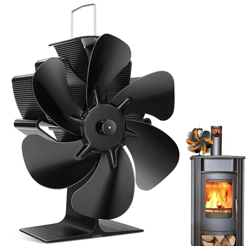 Ventilateur Poele à Bois 6 Pales, Ventilateur Poêle à Granulés sans Électricité, Silencieux & Écoénergétique, Diffusion de Chaleur Automatique pour Poêles à Bois, Cheminées et Poêles à Granulés (noir)