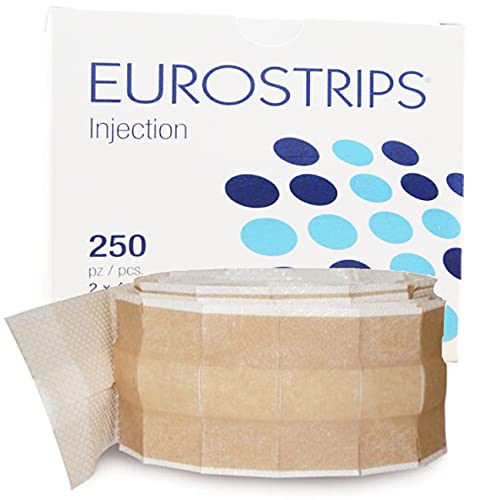 EUROSTRIPS Injection - Pre-Cut Adhesive First Aid Injection Sized Adhesive Bandages Â¾ x 1 Â½ in (250 Pieces per Dispenser)