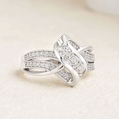 SHELOVES 925 Sterling Silver Wedding Band for Women Twisting Swirl Engagement Wedding Rings Round CZ Sz 5-102