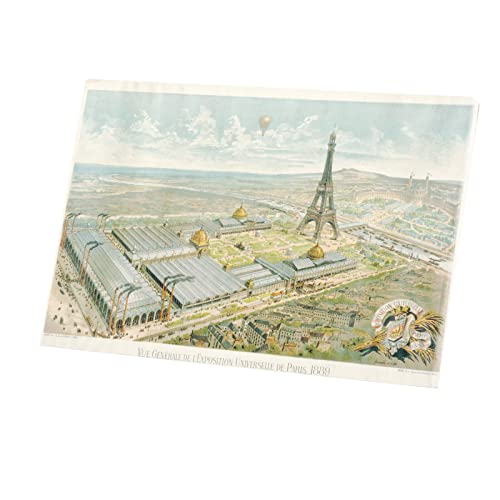 Exposition Universelle Paris 1889 tableau toile imprimée dessin Tour Eiffel vue aérienne 46x30cm