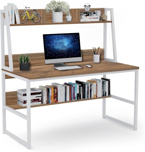 Image of Klaxon Engineered Wood Iron Study Table with Drawer, Multi-Usage Laptop Desk & Home Office (Printo-FD, DIY Installation) (Forest Dark - White, TBS Tower White)