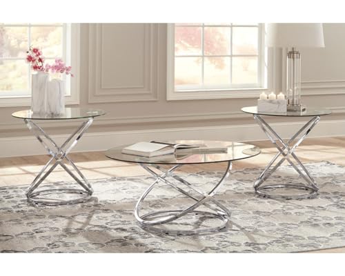 Signature Design by Ashley Hollynyx Contemporary 3-Piece Set-Includes Cocktail Two End Tables, 0, Chrome