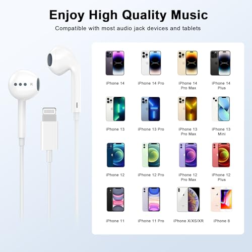 Image of 2 Pack Wired Headphones for iPhone Earbuds with Built-in Microphone & Volume Control HiFi Stereo Nosie Reduction Earphones for iPhone 14 13 12 11 Pro Max XS XR X 8 7 6, Support All iOS