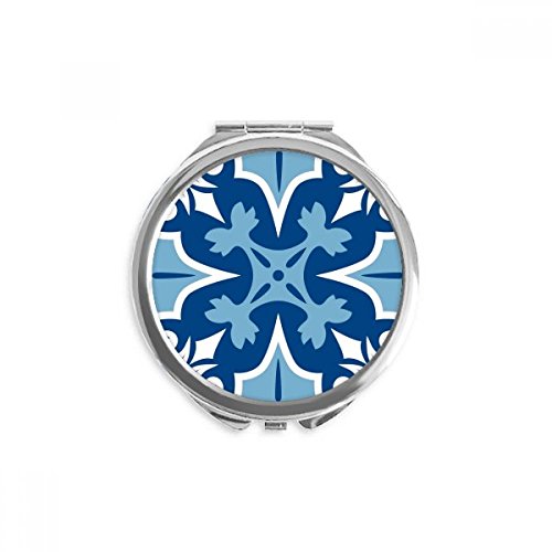 Espejo de bolsillo de diseño decorativo Marruecos con ilustración de flor azul fina