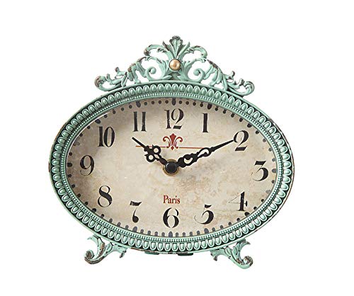 Creative Co-Op Green Antiqued Pewter Mantel Clock