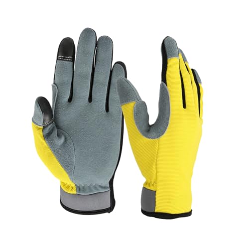 UKCOCO Guantes de Trabajo Flexibles con de Piel Natural y Puntas Táctiles Transpirables y Duraderos para Jardinería Mecánica y Bricolaje Talla Color Amarillo