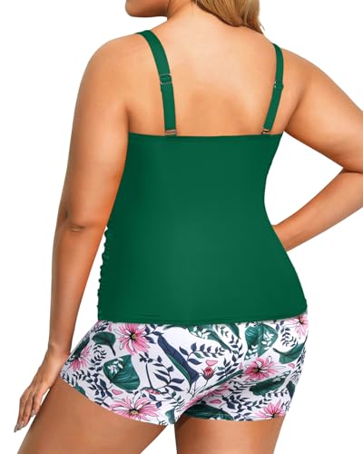 Aqua Eve Women Two Piece Plus Size Tankini Swimsuits with Shorts Tummy Control Bathing Suits Ruched V Neck Swimwear4