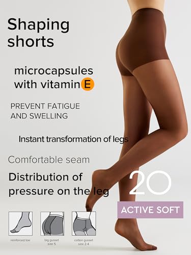 Image of Conte Sheer Full Support Control Top Pantyhose Tights with Vitamin E for Sensitive Skin Active Soft 20 Den