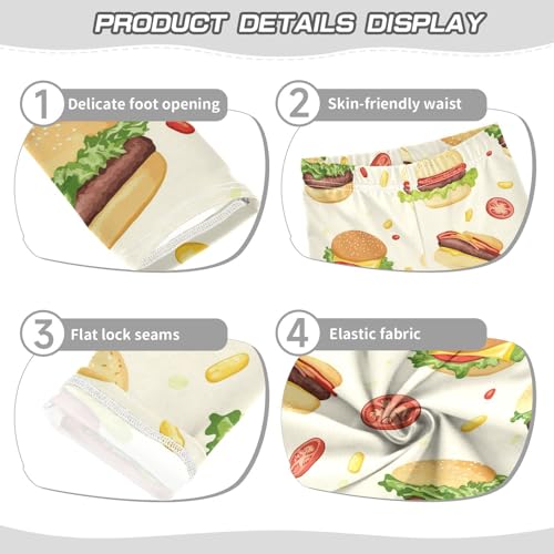 Wusikd Hamburger Girls' Leggings Toddler Doodles Leaves Kids Yoga Pants Dance Active Tights 4T3
