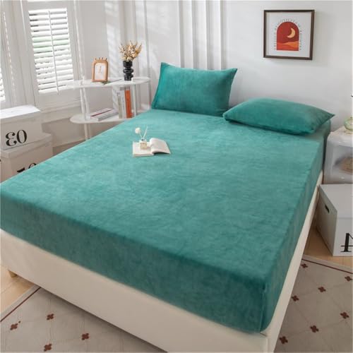 Mateju Lenzuolo con Angoli in Flanella Morbido Tinta Unita, Lenzuolo Flanella Invernale per Letto Singolo/Matrimoniale, Coprimaterasso per Materassi Fino a 30 cm di Altezza (90x200cm,Turchese)