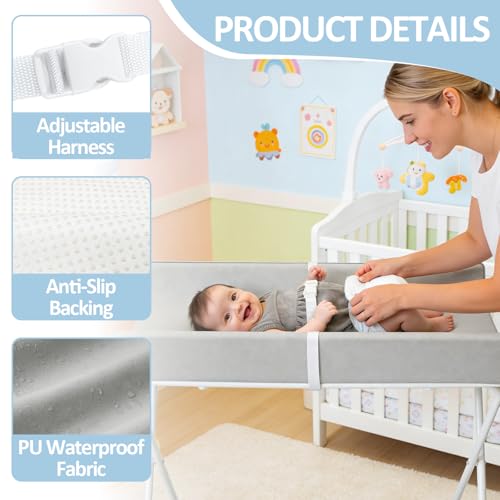 Anti Roll Baby Changing Mat, 80x40x10cm Soft Baby Change Mat Waterproof with Adjustable Safety Strap - Image 3