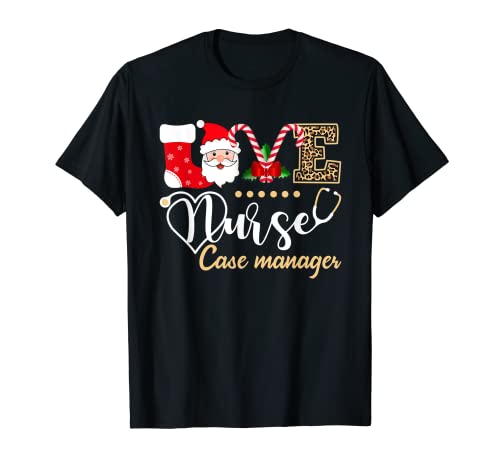 Love Santa Nurse Case Manager Estetoscopio Leopardo Navidad Camiseta