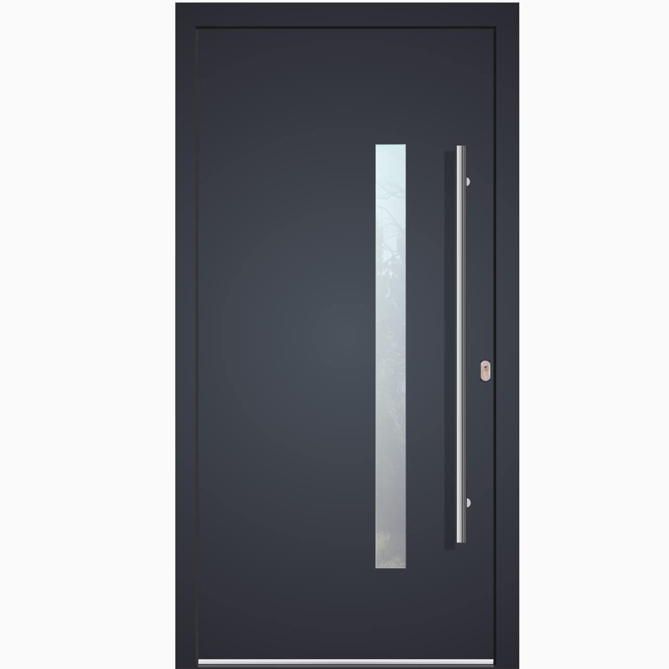 Porta di ingresso Welthaus WH75, in alluminio e plastica LA42, 1100 x 2100 mm, DIN destra, colore esterno antracite, interno bianco, maniglia esterna BGR1400, maniglia interna a cilindro M45, 5 chiavi