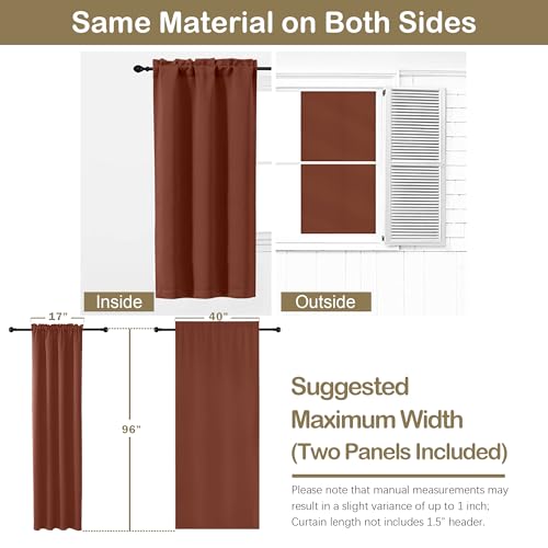 Image of Terracotta Blackout Curtains for Bedroom 96 Inches Long 2 Panels, Soft Fabric Blackout Curtains, Energy Saving Living Room Window Treatments, Dual Rod Pocket Window Drapes, 2x40Wx96L Inches