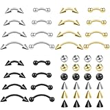 NEWITIN 48 Pieces Eyebrow Piercing Jewelry 16G Surgical Steel Curved Barbell Eyebrow Ring Vertical Labret Lip Jewelry Rook Daith Earrings Small Belly Button Ring for Women Men