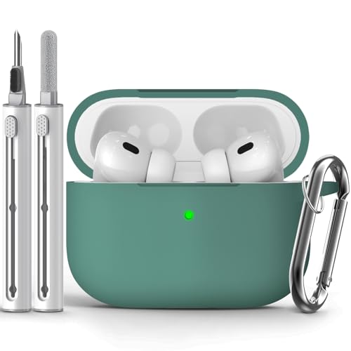 Inesore Compatible with Airpods Pro 2nd/1st Cases Cover,Silicone Protective Case for Apple Airpods Pro 2nd/1st Generation Charging Case with Keychain and Cleaner Pen,for Women Men (Pine Green)