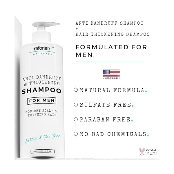 Anti Dandruff Shampoo for Men Tea Tree Oil Shampoo for Dandruff Treatment Natural Zinc Shampoo for Thinning Hair Thickening Shampoo for Men Hair Loss Mens Biotin Shampoo