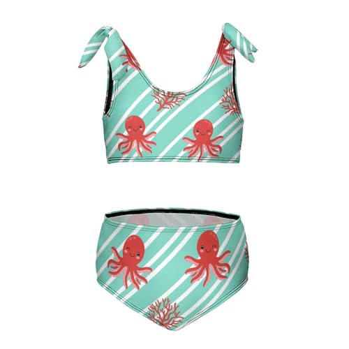 Girls Swimsuit Two Piece Swimwear Cute Octopus Coral Tankini Bikini Set Beach Sport Bathing Suit for Girls