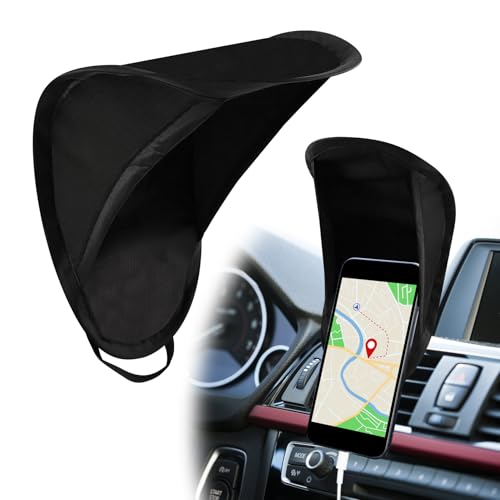HQRNYP Car Mobile Phone Sunshade, Car Phone Sun Shield, Vertical Anti-Glare Auto Sunshade Umbrella Smartphone Holder, Auto Portable Foldable Smartphone Umbrella Cover for Most Vehicles (Black)