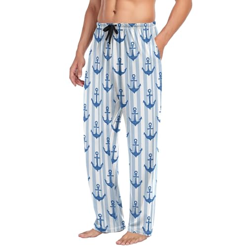 Men's Pajama Pants Blue Anchor Strip Pajama Pants for Men PJs Bottoms Drawstring Pockets Sleep Lounge Pants S4
