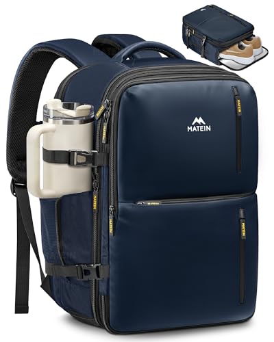 Image of MATEIN Personal Item Backpack 18x14x8, Expandable Underseat Travel Backpack | Large Carry on Bag Luggage, Shoe Compartment Removable, TSA Approved, Fit 17.3 inch Laptop, For Frontier Airlines, Blue