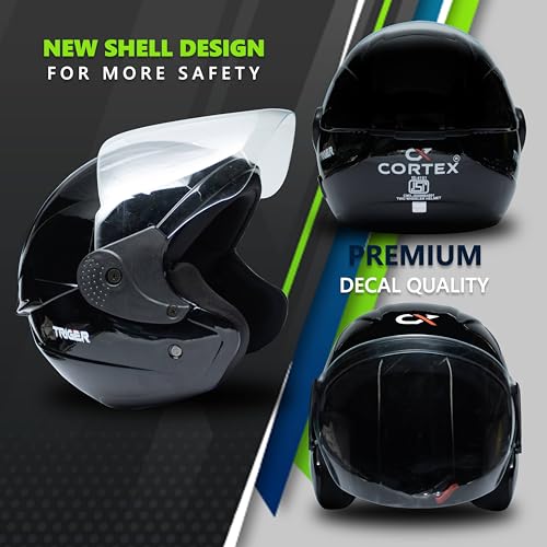 Image of Cortex TRIGER Half Face Helmet Glossy Finish with Scratch Resistant Polycarbonate Visor, Hard ABS Shell Helmet for Men and Women | Clear Visor, Lightweight