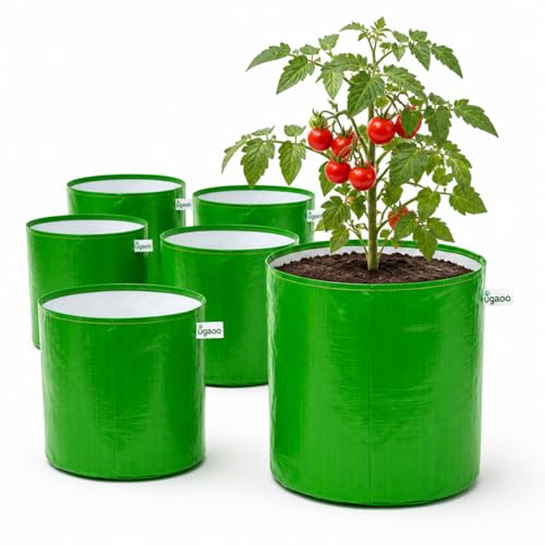 Image of UGAOO Grow Bags 12x12 Inch, Set of 6, 250 GSM Heavy-Duty HDPE Plant Bags for Terrace Gardening, Home Garden, Vegetables & Plants, UV-Resistant Reusable Green Gardening Bags