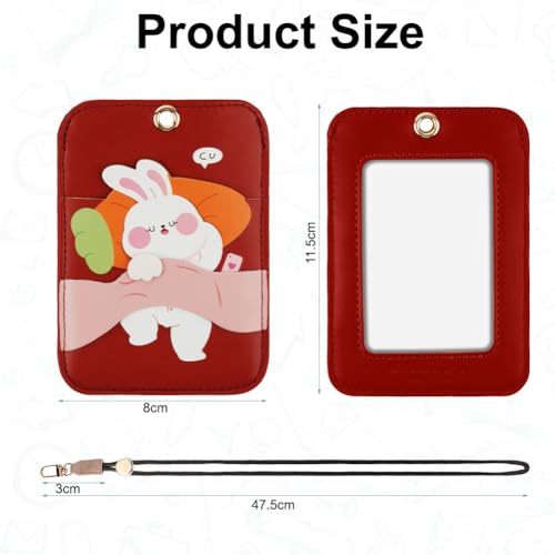 AXFEE Lanyard with Card Holder, Cute Creative PU Leather Keychain, Portable Cartoon Rabbit Protector with Detachable Lanyard - Image 2