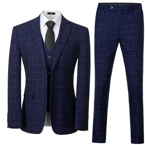 Men's Tuxedo Suits Slim Fit Plaid Suits for Men 3 Piece Suit Jacket Vest Pants Set for Wedding Prom