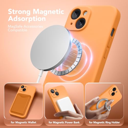 Image of Magnetic for iPhone 15 Case, Compatible with MagSafe, [Screen Protector + Full Camera Protection], Silicone Shockproof Anti-Scratch Protective Phone Case for iPhone 15 6.1 inch, Cantaloupe