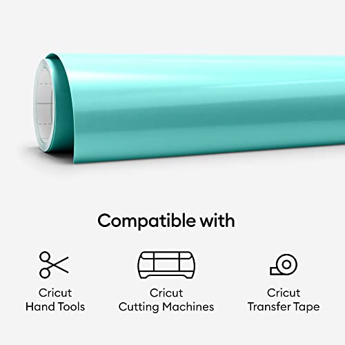 Image of Cricut Premium Permanent Vinyl Roll (12 in x 15 ft), Weather-Resistant, Dishwasher-Safe & Fade-Proof, Compatible w Cricut Cutting Machines, Create Signs, Labels, & Personalize DIY Projects, Light Blue