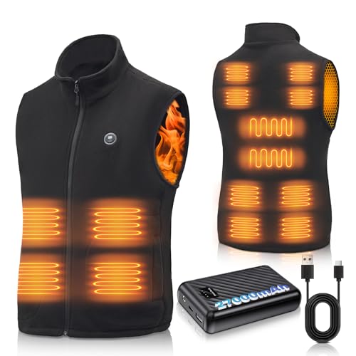 LQIKARL Heated Gilet Vest for Men Women with 27000mAh Power Pack 14 Heating Zones Electric Fleece Gilet Jacket Heated Body Warmer 3 Adjustable Heating Level Lightweight Winter Outdoor Clothing L