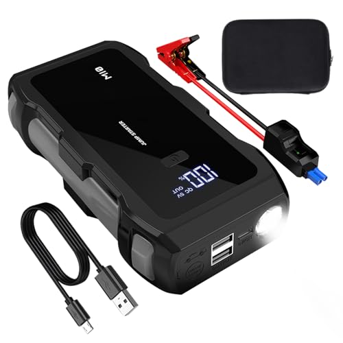 Mini démarreur de saut – Banque d'alimentation fine 8 000 mAh 12 V avec lampe de sécurité à triple réglage, aide à la sauvegarde automatique adaptée | Pack booster de batterie de voiture,