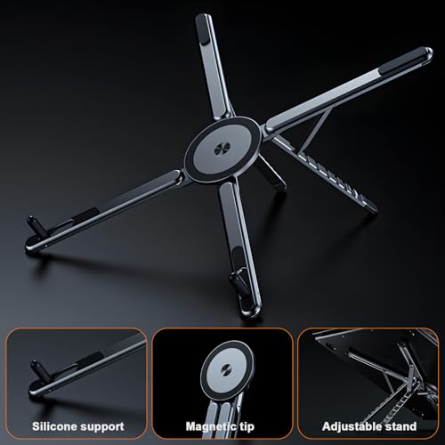 Image of Portable Travel Tablet /Phone /Laptop Stand, Adjustable Laptop Riser for Desk, Foldable Magnetic Phone Holder, Compatible with iPad, MacBook, iPhone (4.7-15.6'')