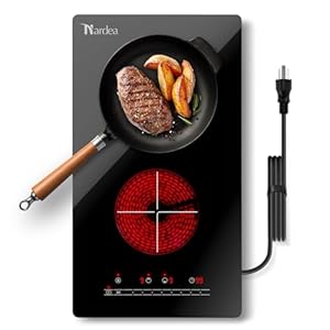 Two Burner Electric Cooktop, Bulit-in & Countertop Electric Stove Top Burner, 110V Plug-in Electric Infrared Kitchen Stove with Child Safety Lock, Timer, Overheat Protection