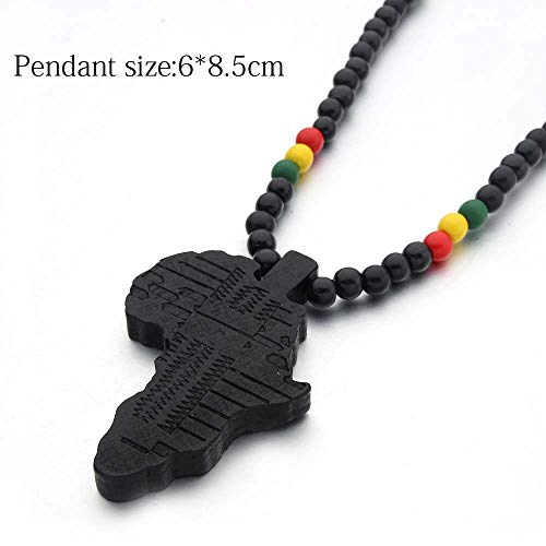 Hip-Hop Natural Wood African Map Pendant 8MM Wooden Bead Chain Rosary Necklaces for Men Women-Brown African Map3