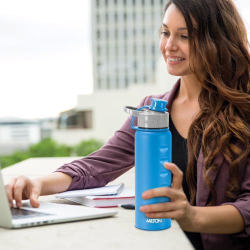 Image of MILTON Gripper 750 Stainless Steel Water Bottle, 750 ml, Blue | Leak Proof | Easy Grip | Light Weight | Easy to Carry