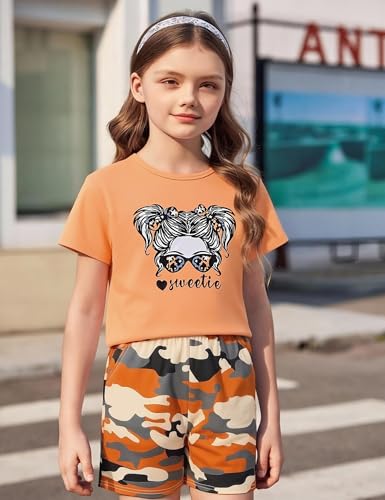 Image of mksodopy Girls Summer Clothse Graphic Print Front and Back High and Low Irregular T-shirt Cycling Shorts Set