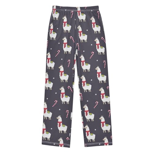 ZZXXB Xmas Llama Candy Cane Boys Long Pants Soft Trousers Elastic Waist Kids Lounge Bottoms with Pockets S-XL