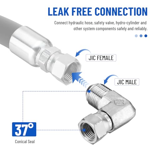 Image of 5 Pack 90 Degree Elbow JIC 37 Hydraulic Fittings: 1 /2 inch JIC Male x 3 /8 inch JIC Female, with Protection Cover Hydraulic Hose Swivel Crimp Fittings