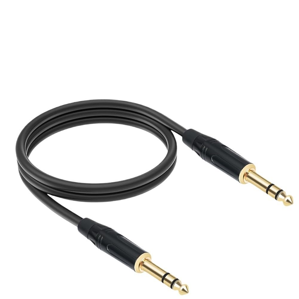 Cable TRS de 0.25 pulgadas, 1 m, 2 m, 300 cm, 5 m, 10 m, 6,35 mm, estéreo Ja-ck, cable de ruta de audio equilibrado, cable de instrumento o amplificador de guitarra eléctrica (2 m)