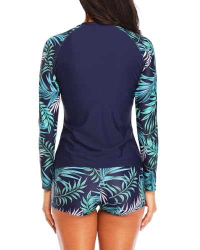 Daci Women Two Piece Rash Guard Long Sleeve Swimsuits UV UPF 50+ Swim Shirt Bathing Suit with Boyshort Bottom - Image 3
