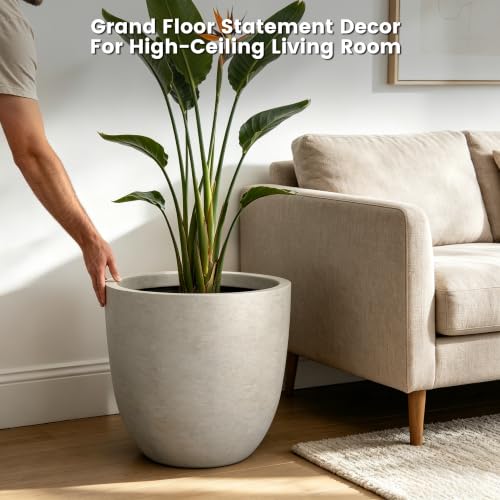 Image of Kante Weathered Concrete Planter 18 inch Dia All-Weather Round Large Pot