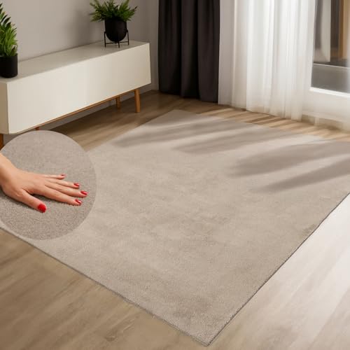 paye Tapis à poils courts taupe - 80 x 140 cm - Lavable - Doux - Antidérapant - Pour salon, chambre à coucher - Aspect fourrure - Facile d'entretien - Tissu...