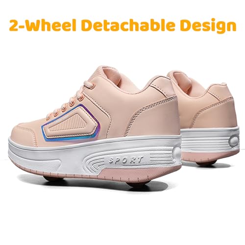 Wooowyet Roller Skate Shoes For Girls Kids Boys Fashion Wheeled Sneakers Retractable Roller Shoes With Wheels Zapatillas Zapatos Con Ruedas Para Niñas Pink Big Kids Size 5 thumb #4