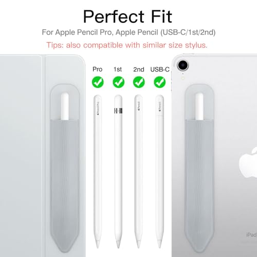 Image of MoKo Adhesive Pencil Case Holder Sticker for Apple Pencil, Silver Grey | Elastic Pencil Pocket Pouch, Adhesive Sleeve, Attached to iPad Case, For Pro /USB-C /1st /2nd Gen and Similarly Stylus Pens